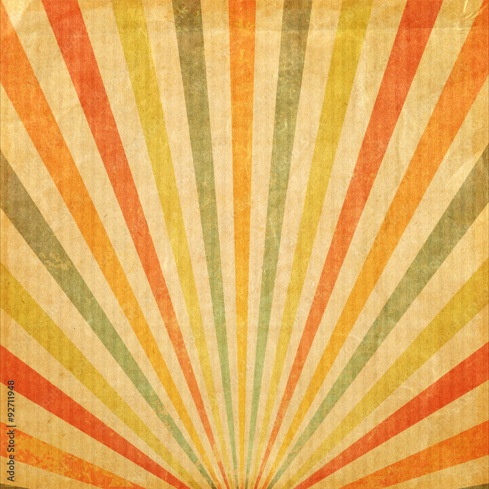 Vintage background Multicolor rising sun or sun ray,sun burst retro paper be crumpled