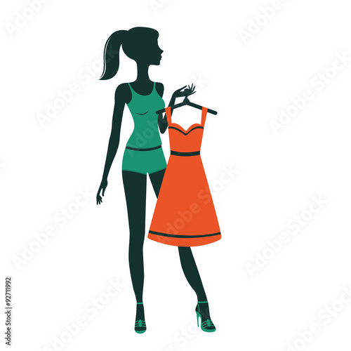 An illustration of a pretty girl getting dressed
