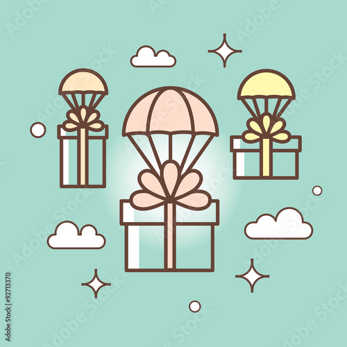 Gifts outline icons set for celebrating card, interface, illustration. Fast delivery.