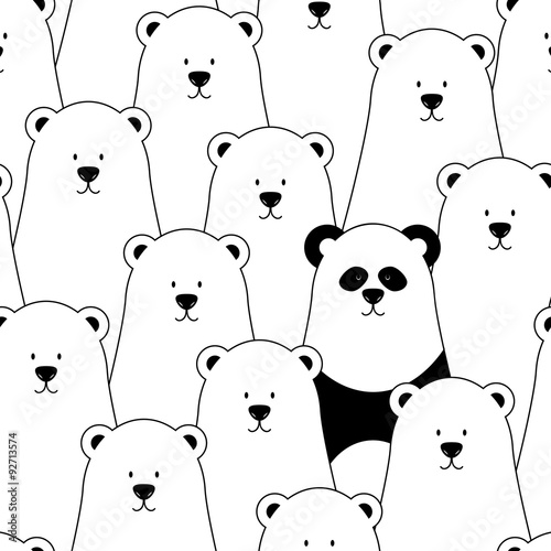 Vector seamless pattern with white polar bears and panda