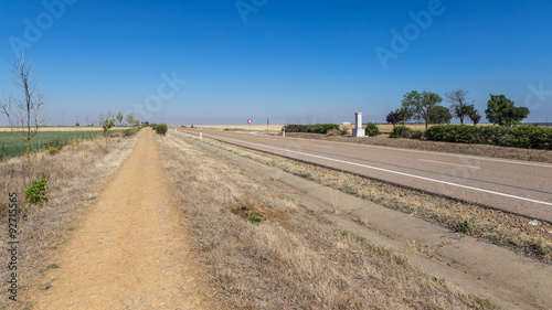 Endless roads on the Camino de Santiago near Ledigos on the Meseta © maartenhoek
