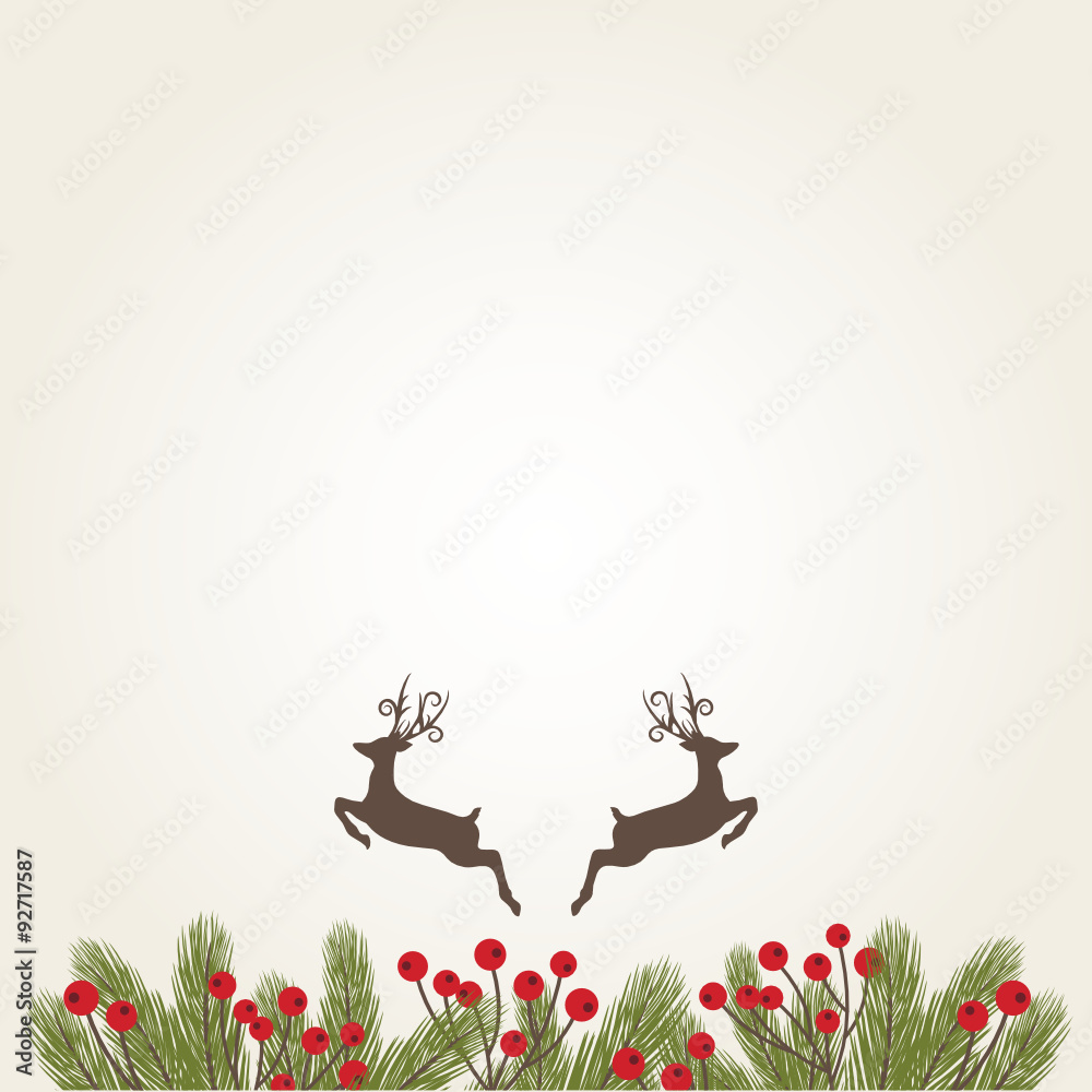 Christmas Background with Fir Branches and Reindeers
