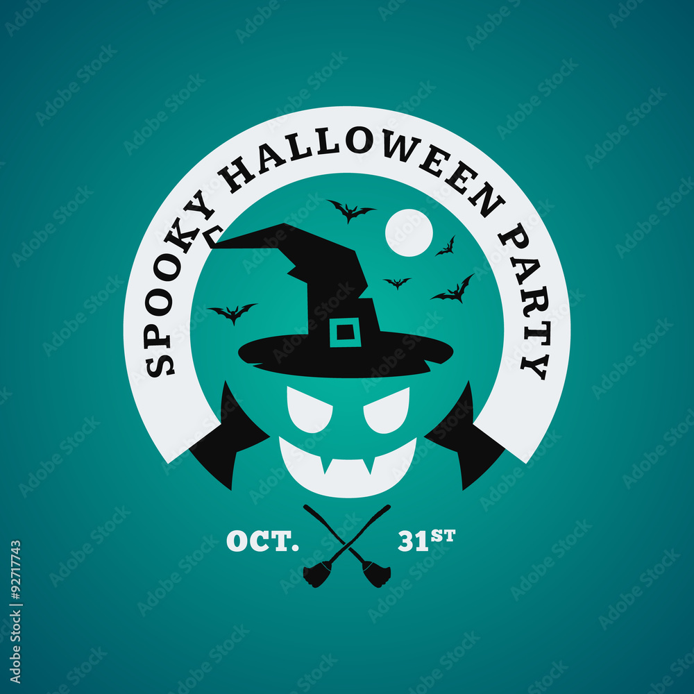 Retro Happy Halloween Badge, Sticker, Label. Design Element for Greetings Card or Party Flyer. Vector Illustration