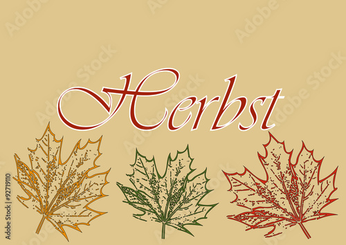 Bild mit Ahornblättern und dem Wort Herbst