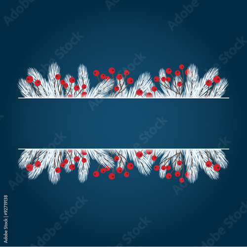 Wintry christmas design with fir branches and red berries