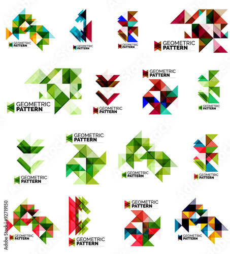 Set of color triangles geometric pattern elements isolated on