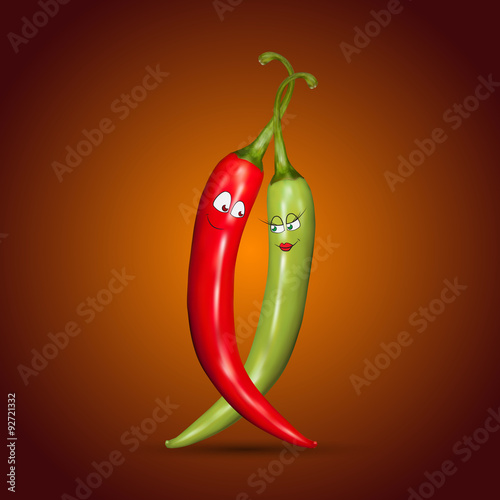 Red and green chilli peppers with smiles