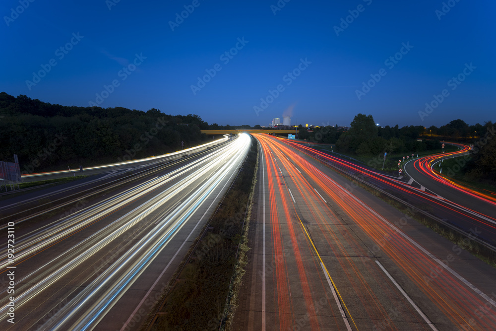 Highway A2 in Hannover, Germany at night