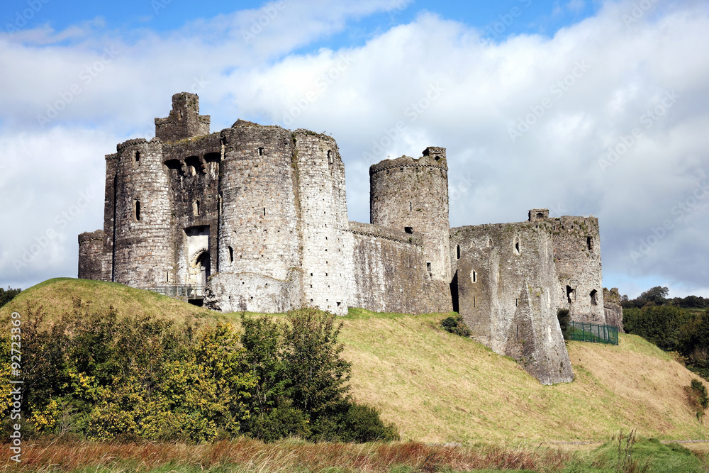 Kidwelly Castle, Kidwelly, Carmarthenshire, Wales, UK is a ruin of a 13th century medieval castle