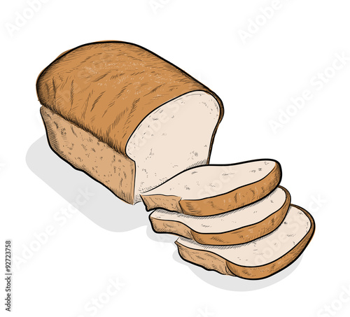 Bread, a hand drawn vector illustration of a sliced off bread, the sketch, colors, and the background shadow are on separate groups for easy editing,