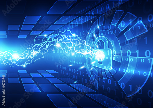 Abstract technology security on global network background, vector illustration