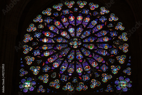 Paris, Notre Dame Cathedral. South transept rose window. UNESCO World Heritage Site. Paris, France
