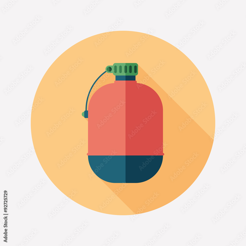 Tourist flask flat round icon with long shadows. Tourist flask flat round icon with long shadows.