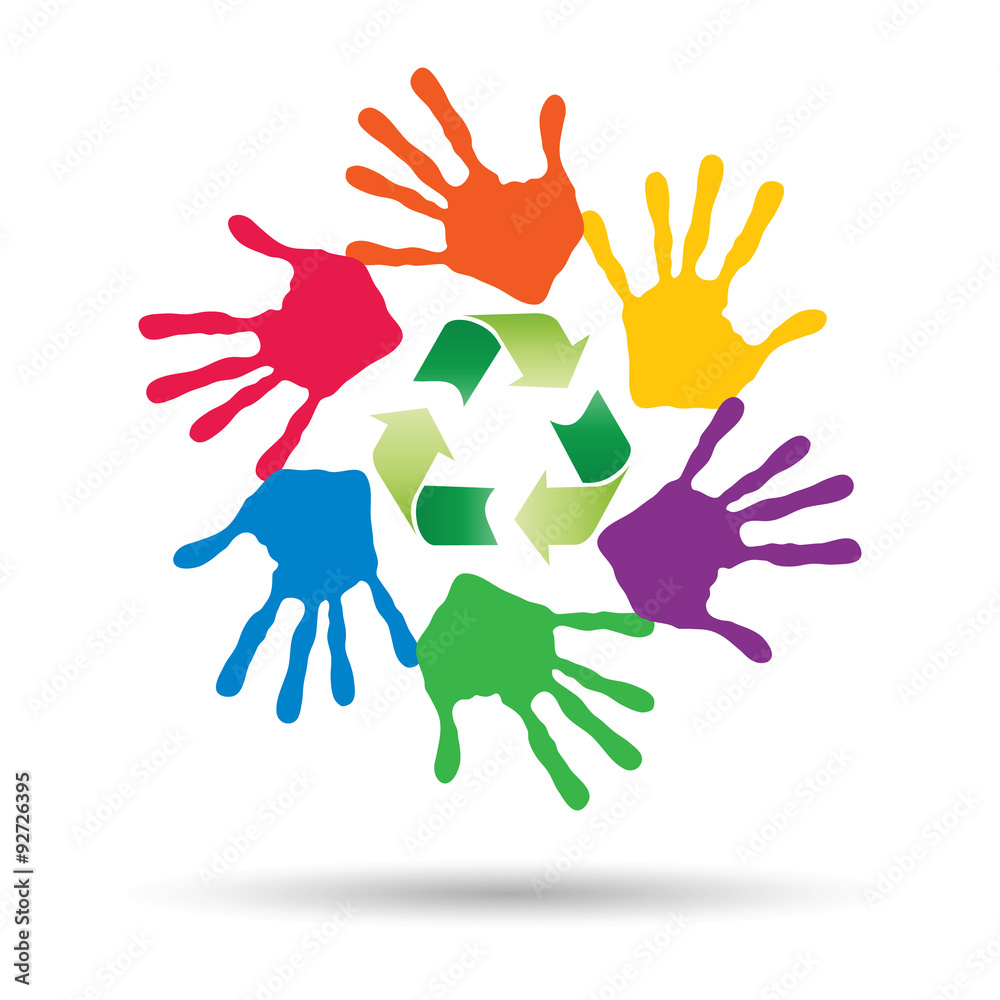 Vector concept circle of hands, green recycle symbol Vector concept circle of hands, green recycle symbol