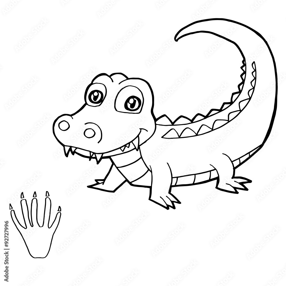 Fototapeta premium paw print with crocodile Coloring Pages vector 