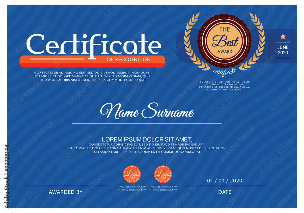 Naklejka premium Blue Certificate, Vector certificate template.