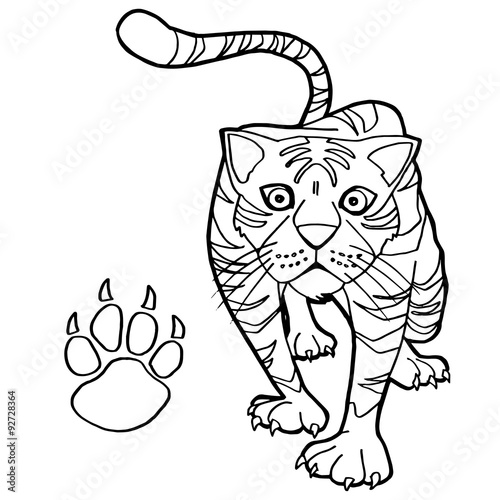 Fototapeta Naklejka Na Ścianę i Meble -  tiger with paw print Coloring Page vector
