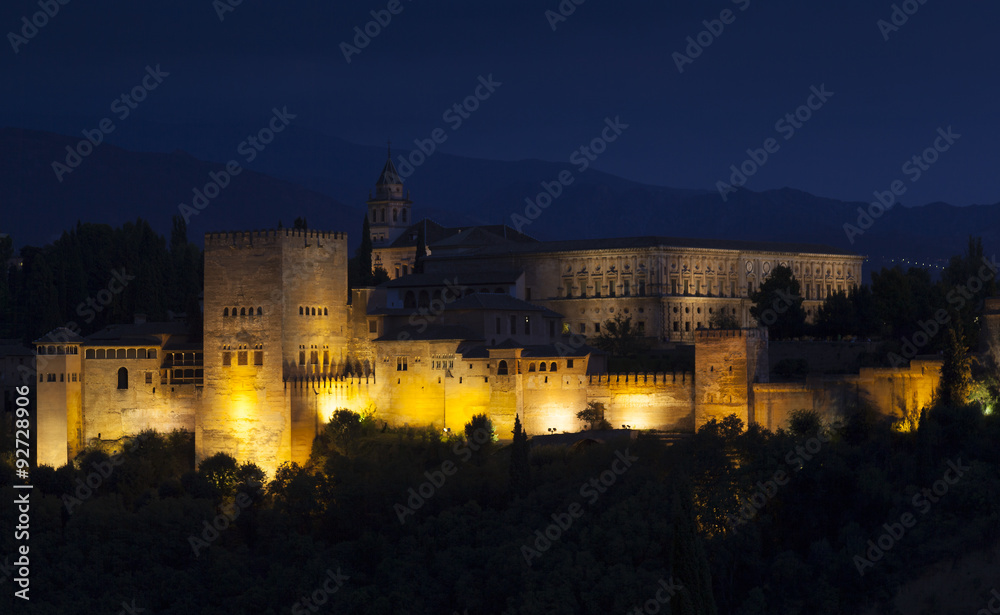 Nightfall in La Alhambra, Granada, Andalucia, Spain