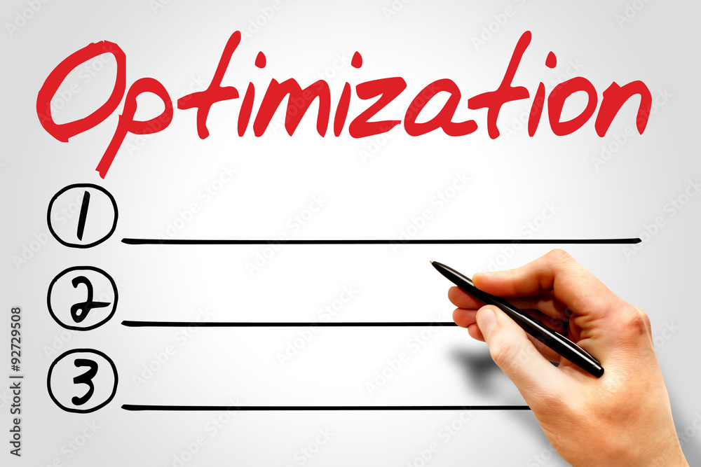 OPTIMIZATION blank list, business concept OPTIMIZATION blank list, business concept