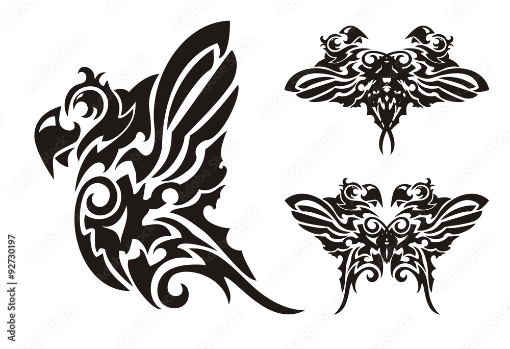 Obraz premium Parrot and butterfly tattoo style