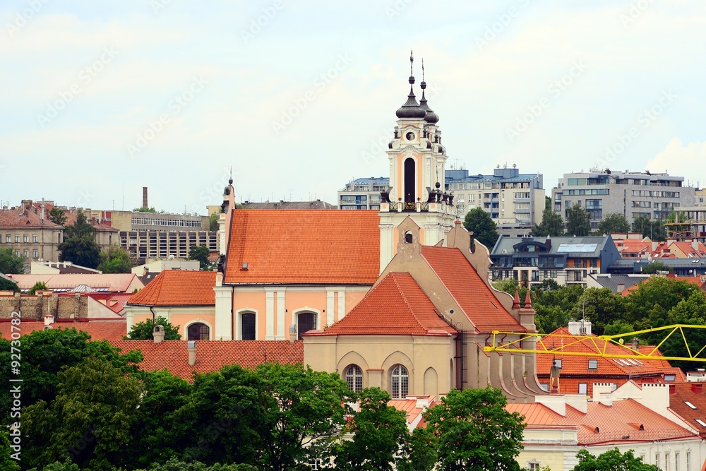 Fototapeta premium Vilnius city view from Cathedral belfry in Cathedral place