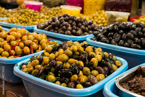 Olives at carmel market in Tel Aviv photo