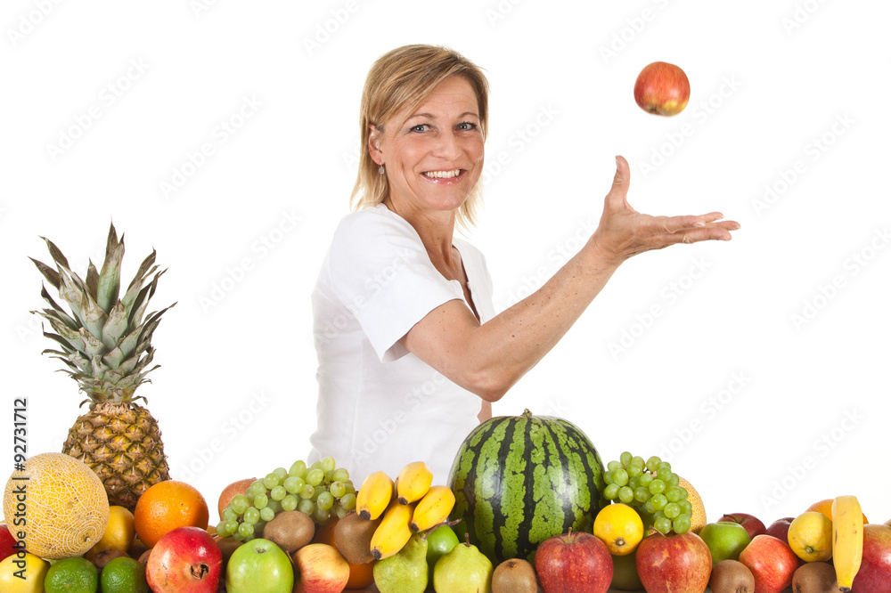 Fototapeta premium Fruits and blond cute woman