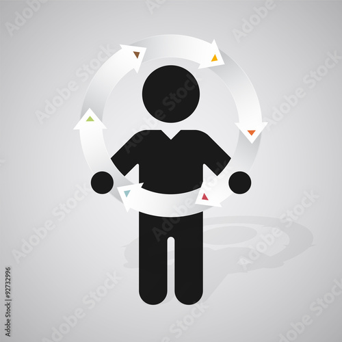 black silhouette of a man holds wheel of arrows