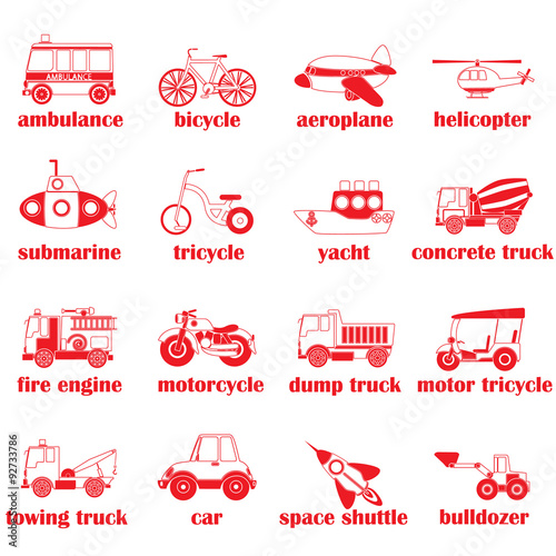 red silhouette and shape icons of vehicle