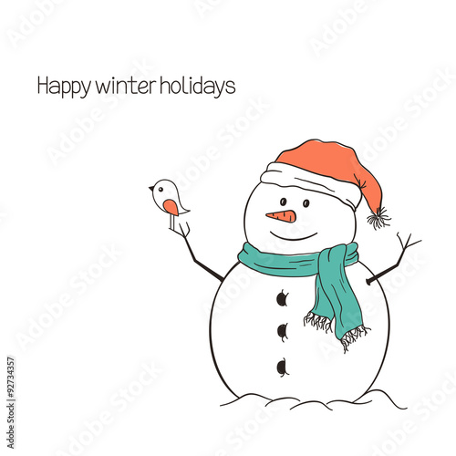 Cute snowman with bird for Christmas and winter design