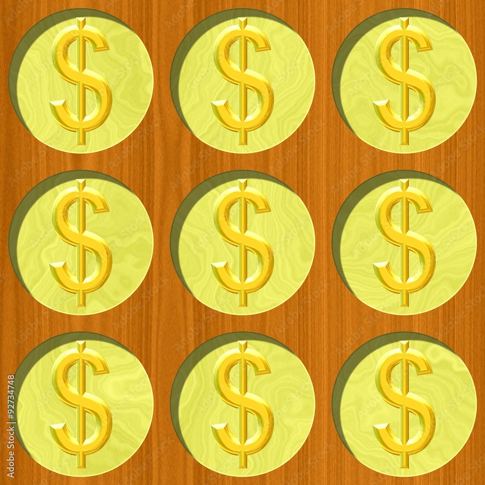 nine gold dollar coins on wooden desk pattern texture background nine gold dollar coins on wooden desk pattern texture background