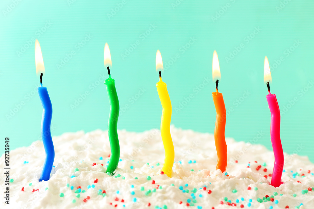 Birthday cake with candles on color background Birthday cake with candles on color background