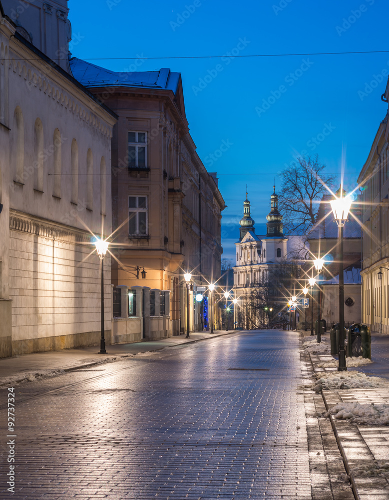 Fototapeta premium Krakow, Poland, Grodzka street in the night.