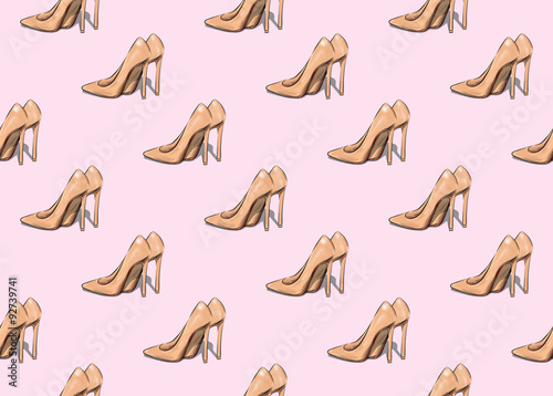 Wallpaper Mural Beautiful shoes isolated on a pink background. Colour illustration. Seamless pattern Torontodigital.ca