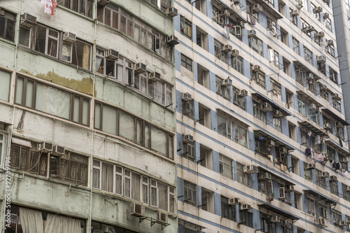 Detail of old, run down apartment block in Hong Kong