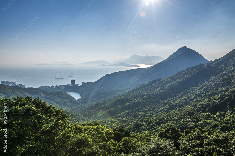 Naklejka premium The view south of Hong Kong island, across a lush, tropical hillside
