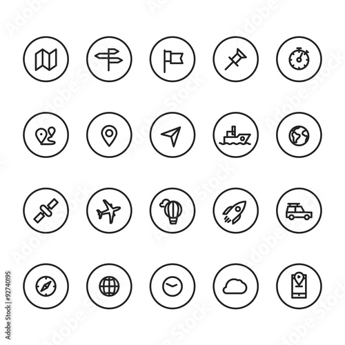 Different line style icons on circles set. Technology
