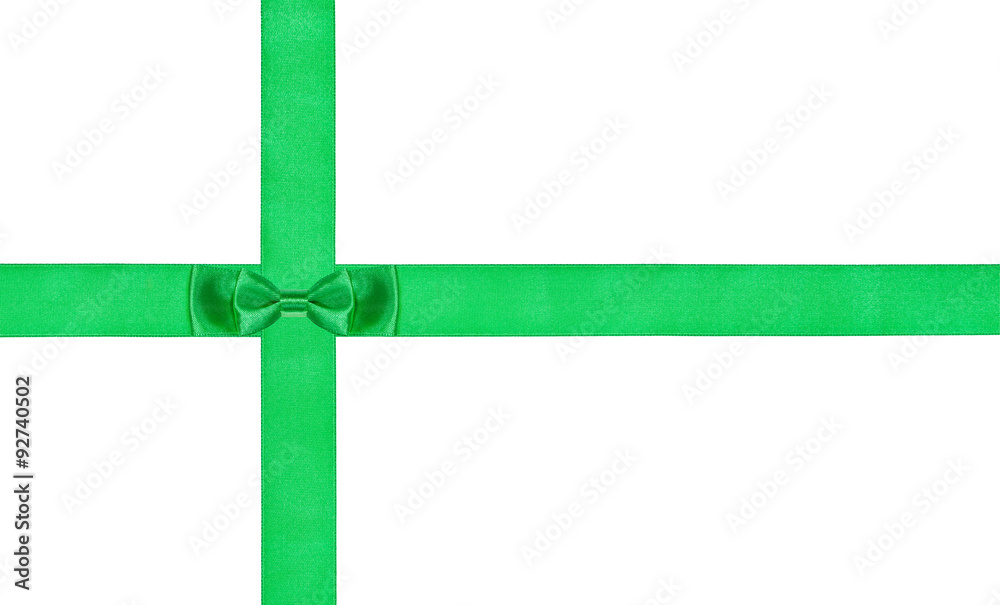 one double little green bow-knot on two satin ribbons