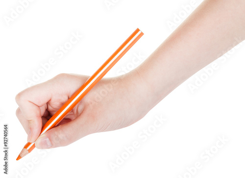 hand draws by wooden orange pencil isolated