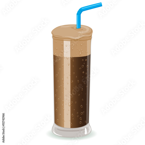 Glass of cold Nescafe frappe. Instant iced coffee. Vector illustration