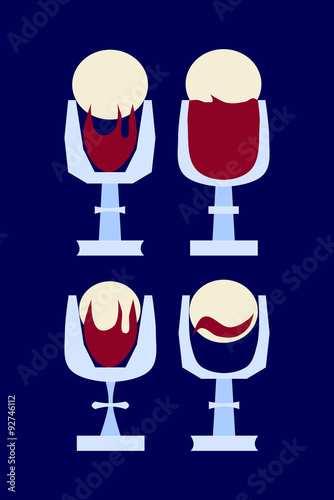 Four stylized simple cups with wine and wafer - eucharist icons set