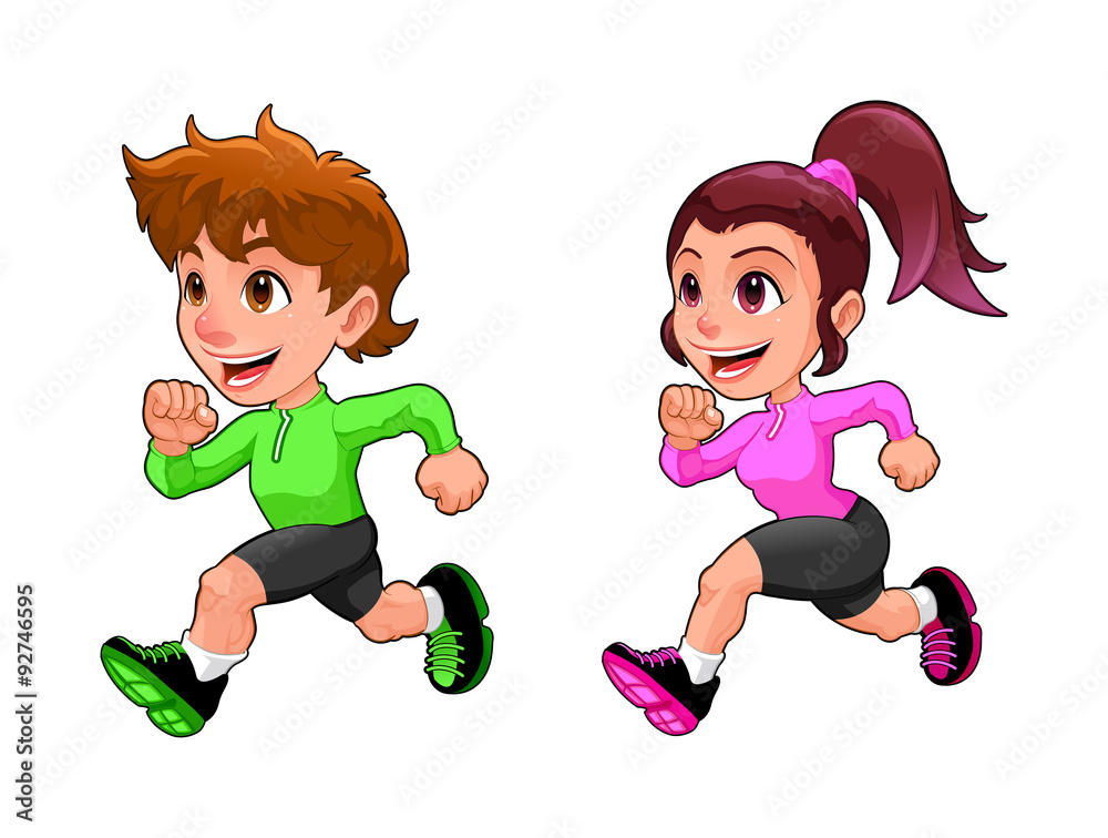 Funny running boy and girl Funny running boy and girl