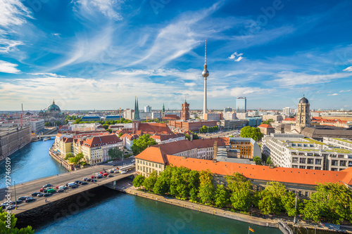 Berlin skyline panorama with TV tower and Spree river, Germany