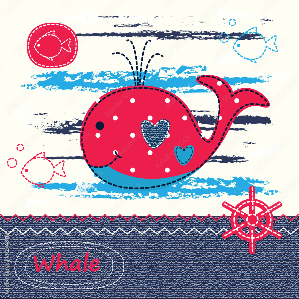 Fototapeta premium Baby background with cute whale