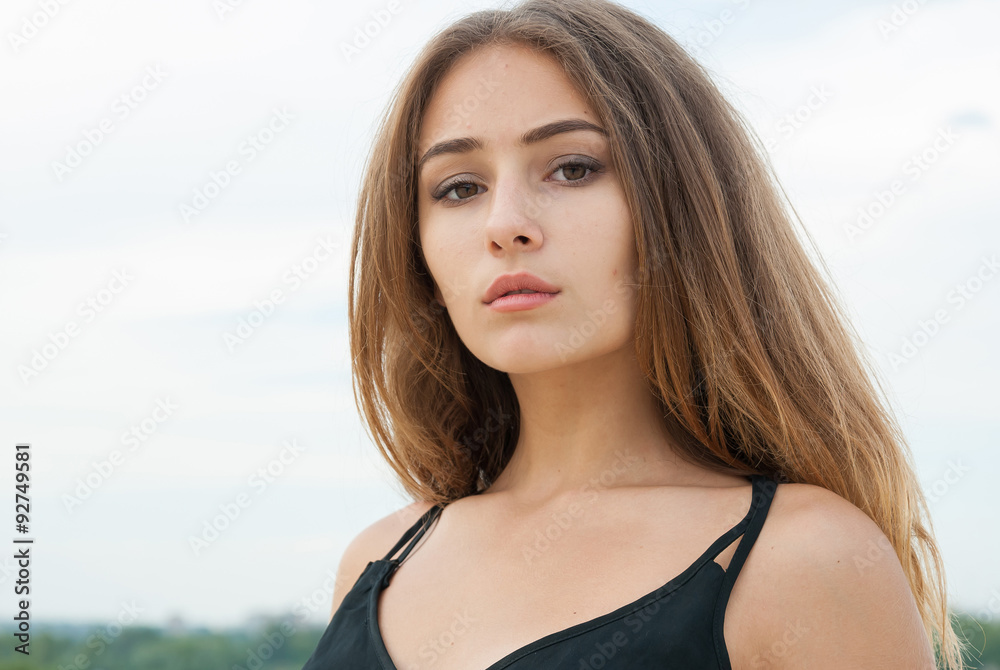 Closeup portrait of beautiful gorgeous girl outdoor