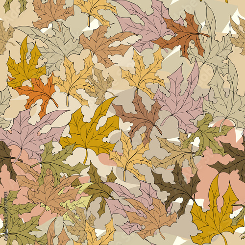 Seamless pattern with autumn maple leaves.