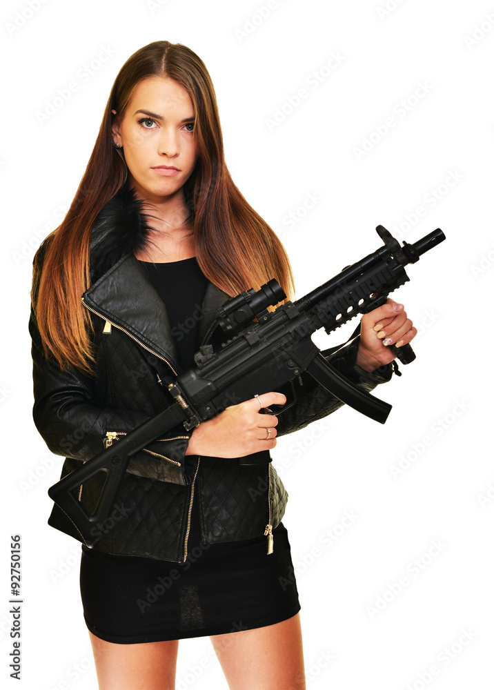 beautiful sexy girl holding gun