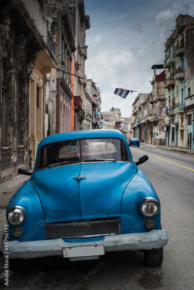 Classic american car park on street in Havana,Cuba