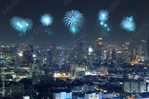Fireworks celebrating over Bangkok cityscape at night © geargodz