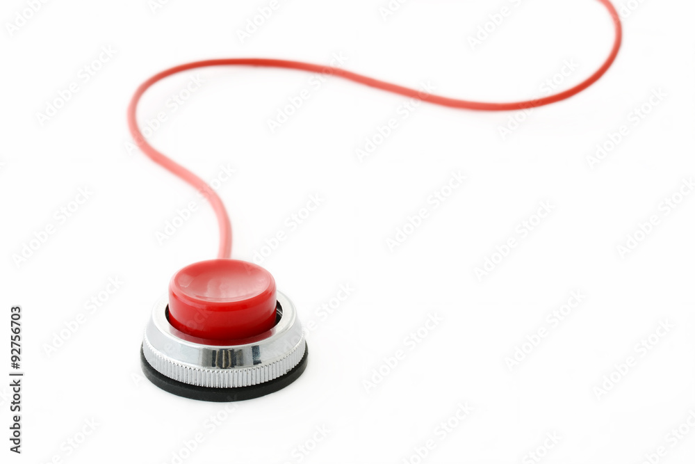Red push button with cable connection for emergency or help or service call Red push button with cable connection for emergency or help or service call